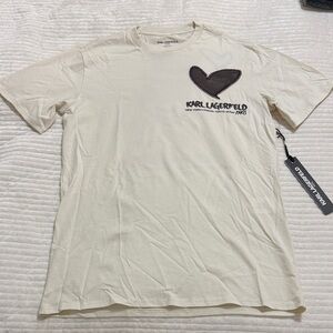 Karl Lagerfeld Beige T-Shirt with Black Heart Accent